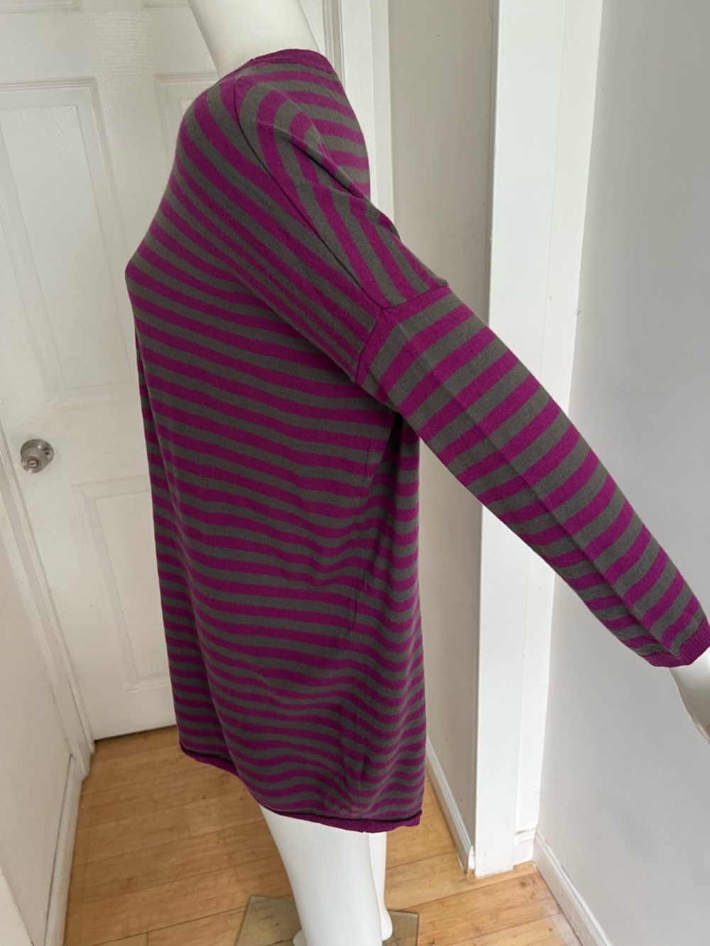 Marimekko Women’s Oversized Knit Sweater Dress Sz M Pink Grey Striped 100% Wool - Picture 6 of 10